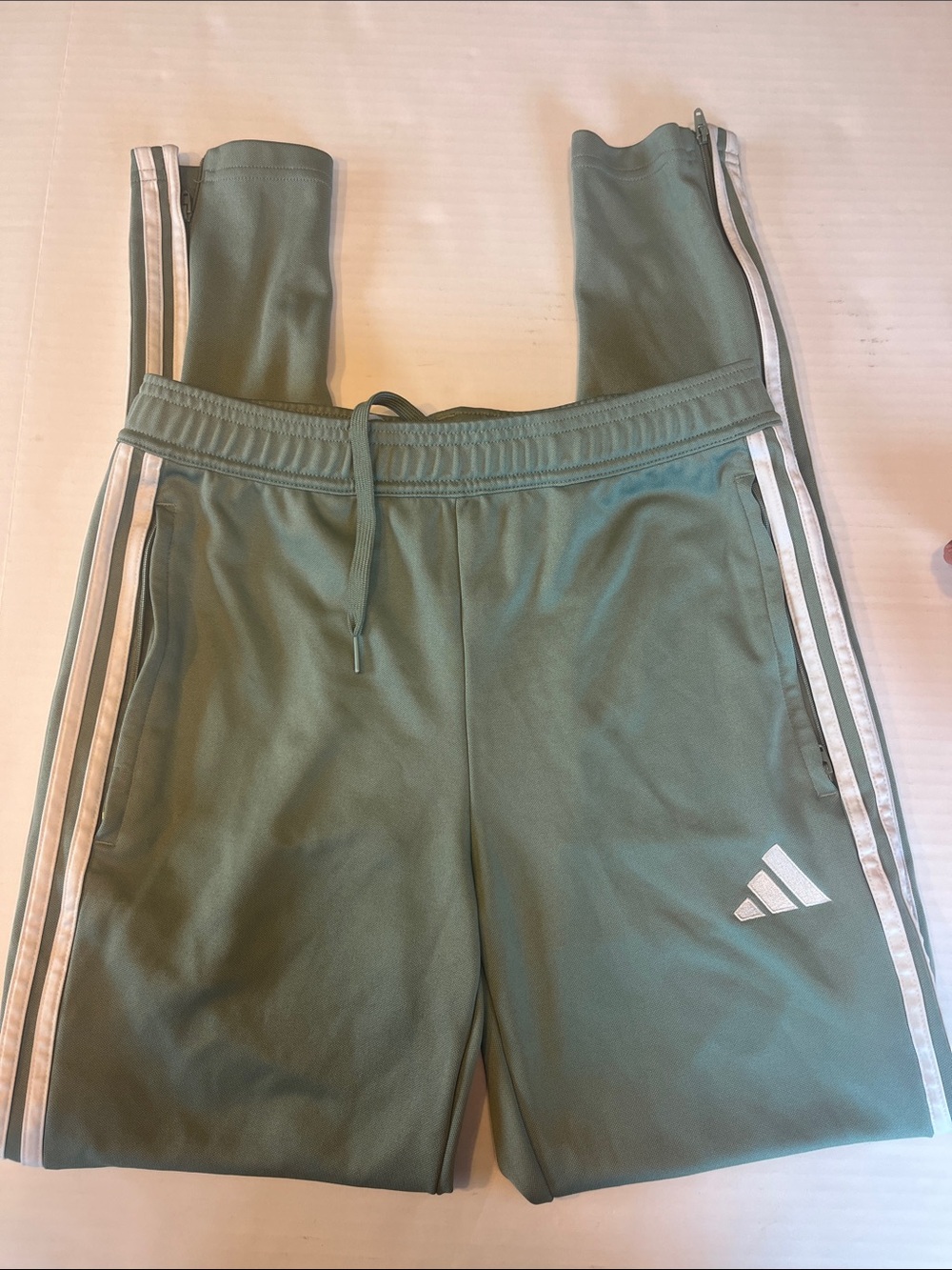 adidas Sage Green Joggers with White Three-Stripes